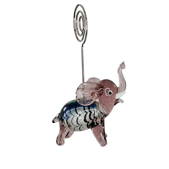 Vintage Art Glass Elephant Note Photo Memo Card Holder Business Card *CHIPPED* - Picture 5 of 10